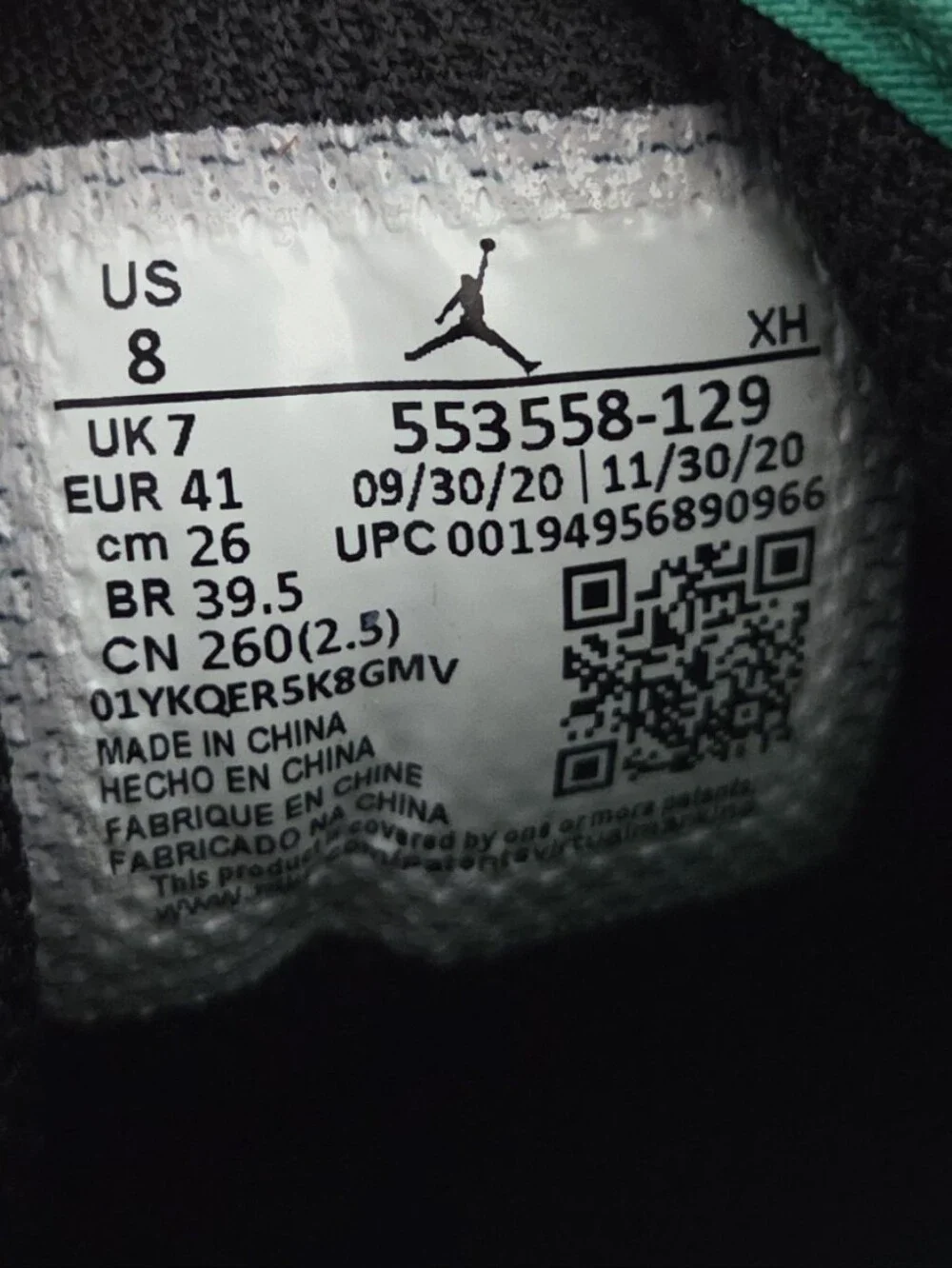 Air Jordan 1 Low Lucky Green White Black 553558-129 Men’s US 8
